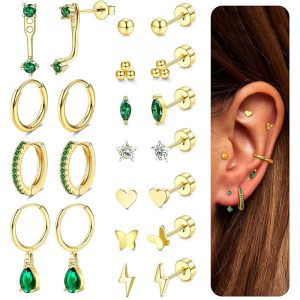 Star Shape Silver CZ Ear Bone Nail Piercing Earrings Fashion Stainless Steel Studs