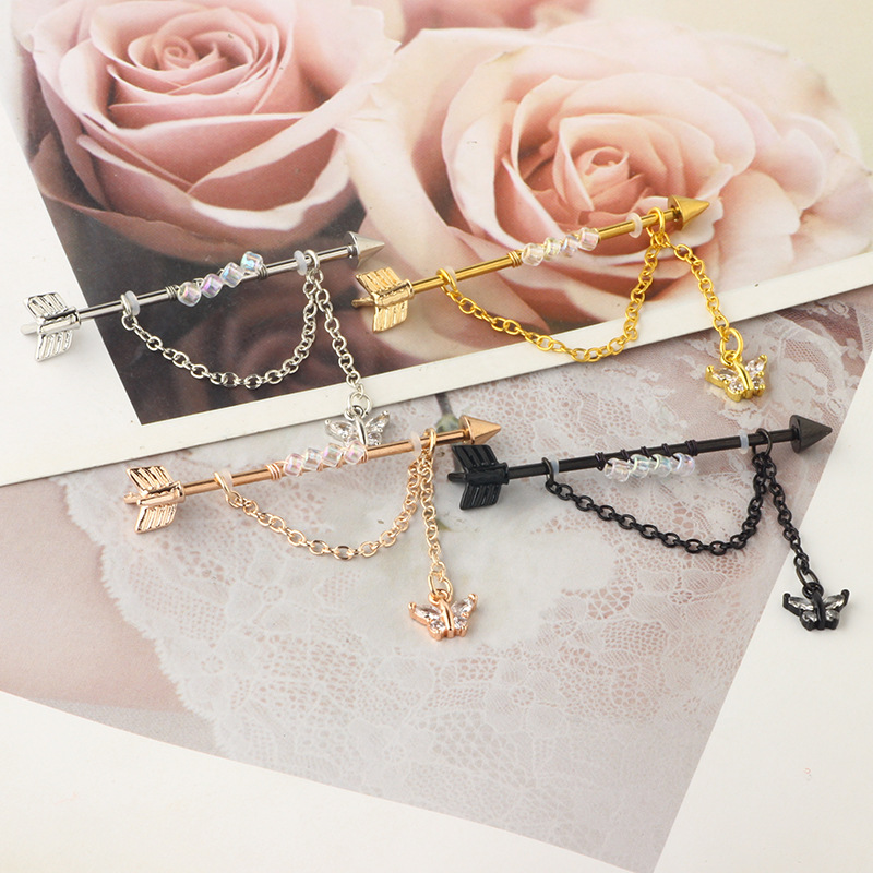Industrial Rod Ear Chain Handmade Beads Star Dangle Long Earring Stainless Steel Black - Image 2