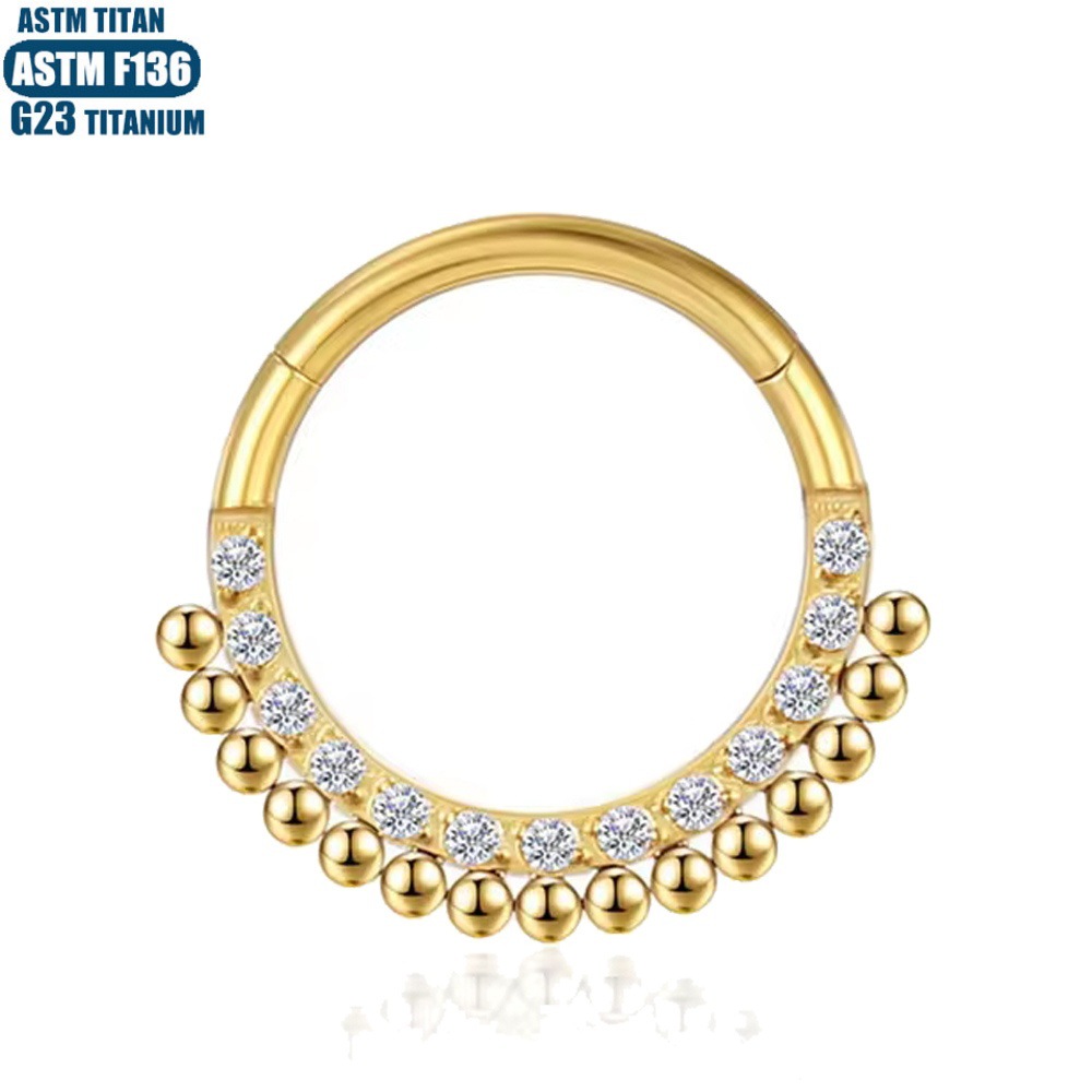 G23 Titanium Hinge Nose Ring with Zircon - Ear Cartilage Septum Conch Piercing Bone Ring, Geometric Jewelry - Image 4