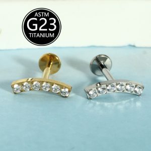 G23 Titanium Lip Labret Stud with Zircon Gem 6-10mm Bar Cochlear Ear Bone Nail Single Sale