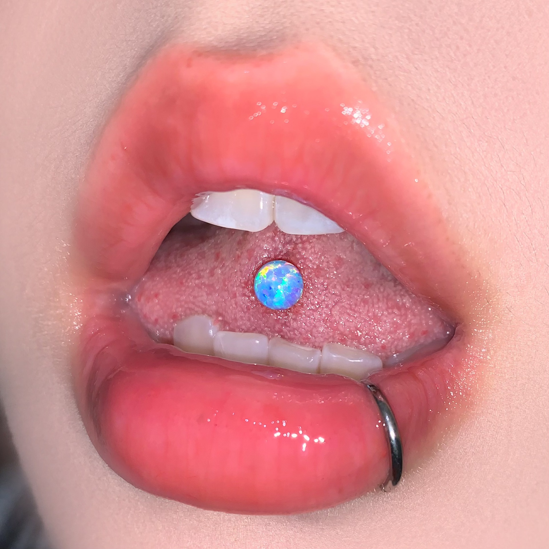 Opal Tongue Barbell Steel Titanium External Thread Tongue Ring Piercing Jewelry Hot Girl - Image 2