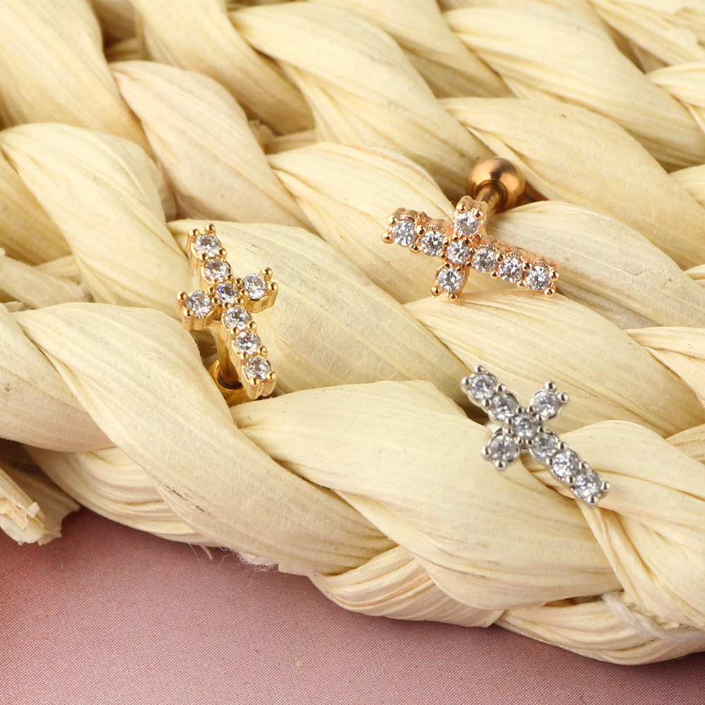 Rose Gold Stainless Steel Zircon Thread Earrings for Women Cartilage Tragus Piercing Jewelry - Image 5