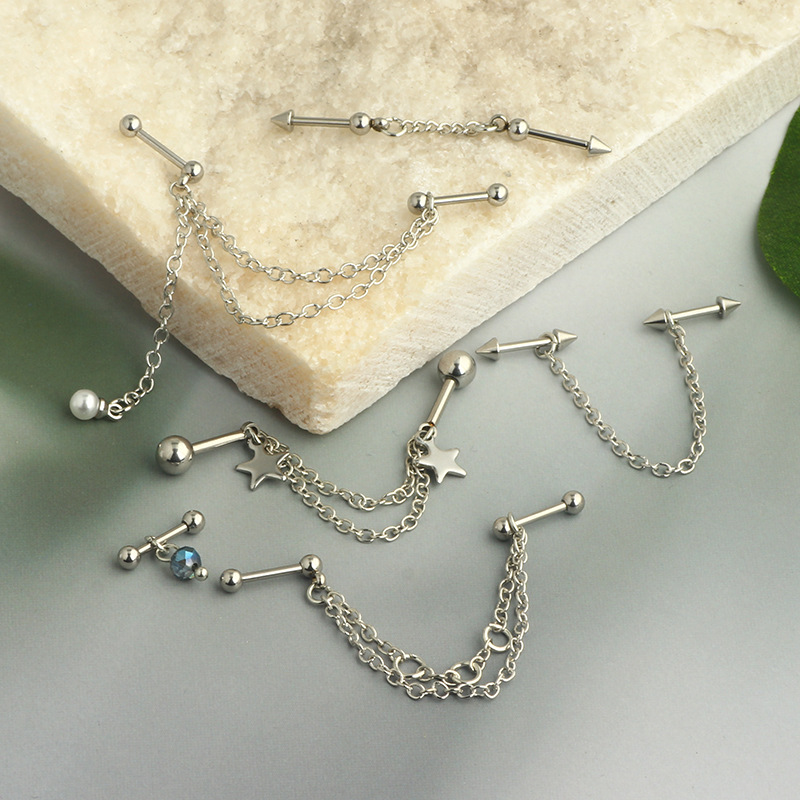 Amazon Cross-Border Pearl Ear Chain Five-Pointed Star Ear Bone Stud Fashion Jewelry Wholesale - Stainless Steel - Image 2