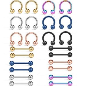 24 Pcs Mixed Set Stainless Steel Nipple Rings Tongue Nails Nose Rings Piercing Jewelry C-Type Simple Fashion