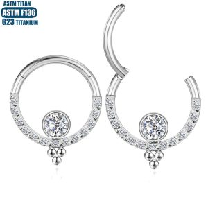 Zircon Bead Cluster Nose Ring 1.2mm Titanium Alloy Seamless Hinged Septum Earring for Women