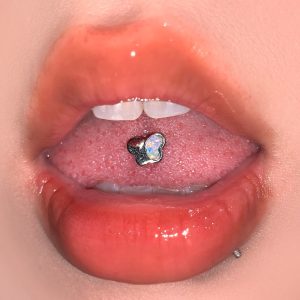 Opal Butterfly Tongue Nail 316L Surgical Steel Externally Threaded Tongue Ring Piercing Jewelry for Women Men