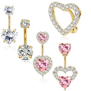 Pink Diamond Belly Button Ring Stainless Steel Geometric Flower CZ Navel Piercing Jewelry Wholesale