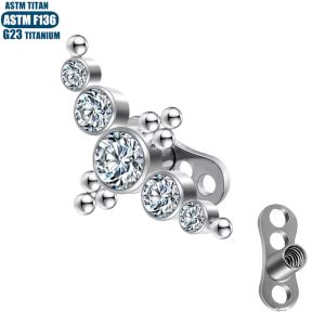 F136 Titanium Alloy Diamond Clavicle Skin Graft Nail Solder Ball Internal Thread Piercing Jewelry Buried Bone Nail with Base