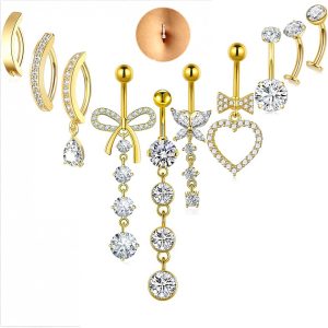 Hot Selling New 10Pc Stainless Steel Zircon Navel Rings Butterfly Heart Belly Button Piercing Set