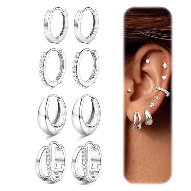 8-Piece Set Stainless Steel Gold Plated Double Layer Cubic Zirconia Ear Cuff Earring for Cartilage Helix Tragus - Image 5