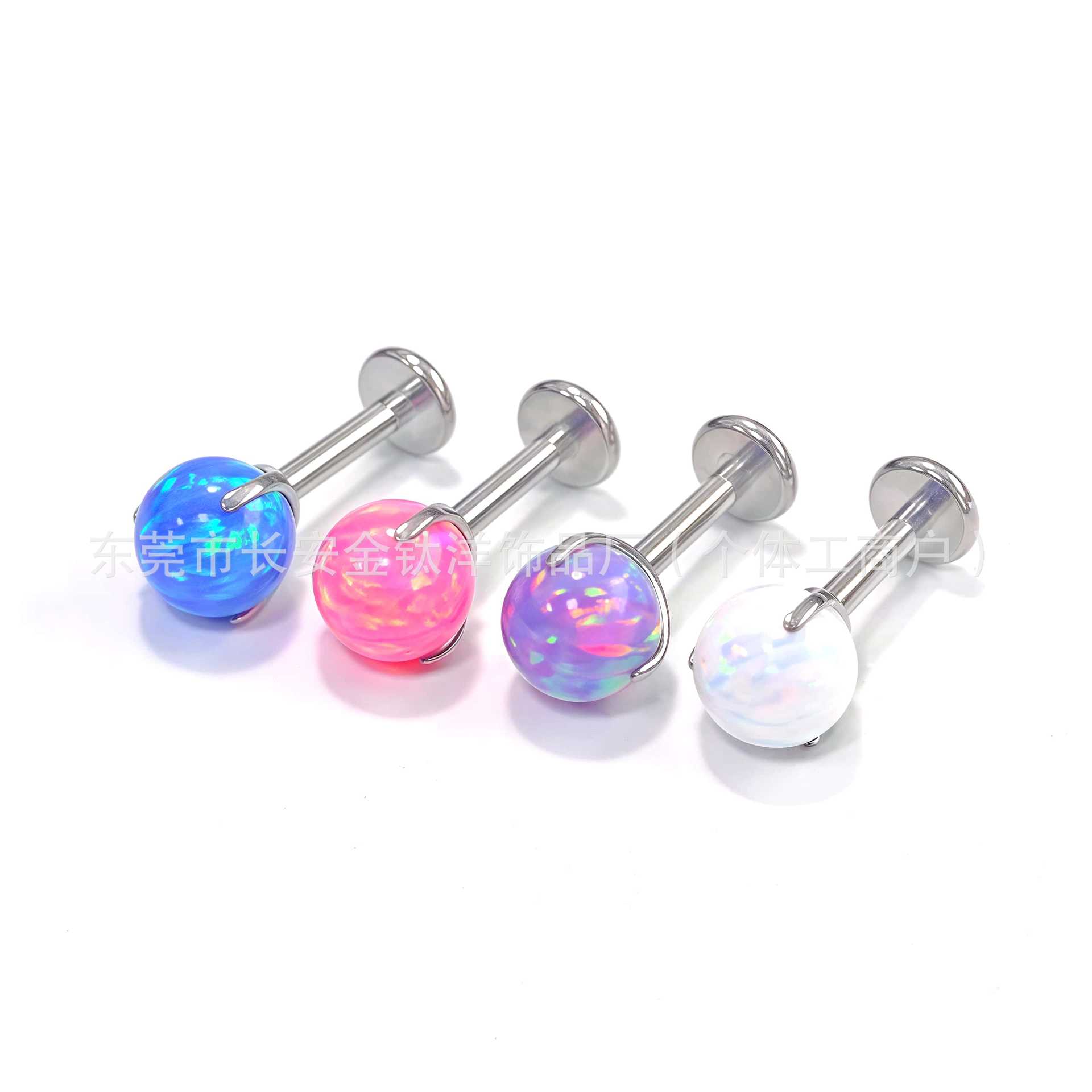 F136 Titanium Inner Thread Lip Nail Opal Three-Claw Ball G23 Titanium Alloy Piercing Jewelry Tongue Nail Ear Bone Nail - Image 2