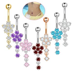 Amazon Hot New Multicolor Zircon Belly Button Ring Rose Gold Stainless Steel Body Piercing Jewelry Wholesale