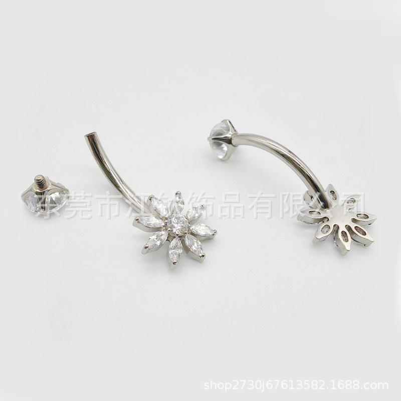 G23 Titanium Gold Flower Navel Ring with 5A CZ - Internally Threaded Belly Button Piercing Jewelry - Image 4