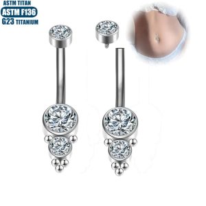 Hot Sale F136 Titanium Navel Ring Internally Threaded Diamond Ball Belly Button Jewelry 14G