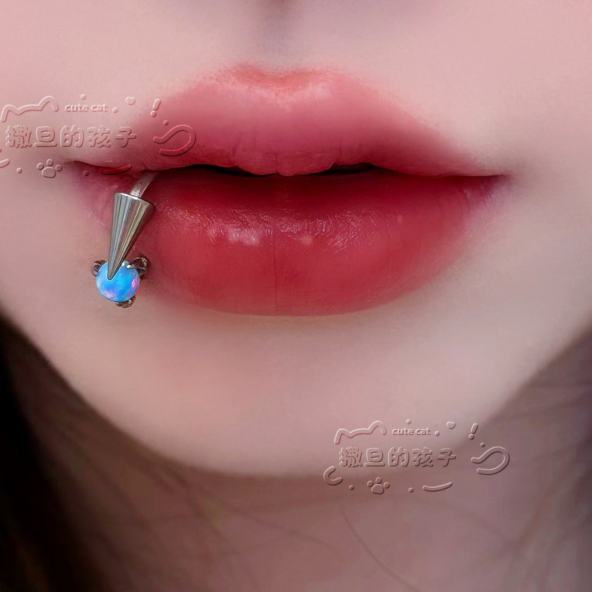 Satan's Child Opal Dragon Claw F136 Titanium Alloy Lip Ring - 12mm Diameter Lip Hoop for Lip, Ear Cartilage Piercing - Image 2