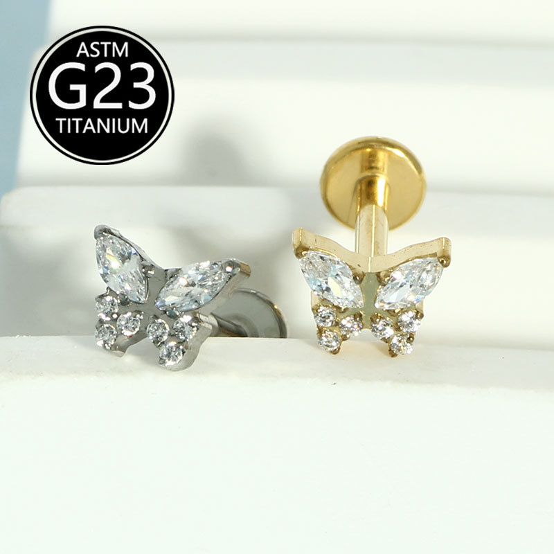 G23 Titanium Diamond Butterfly CZ Lip Labret Stud Implant Grade Body Piercing Jewelry - Image 5