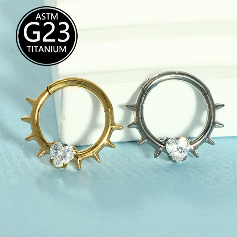 G23 Titanium Heart CZ Nose Ring - European American Punk Style Nose Stud - Image 5