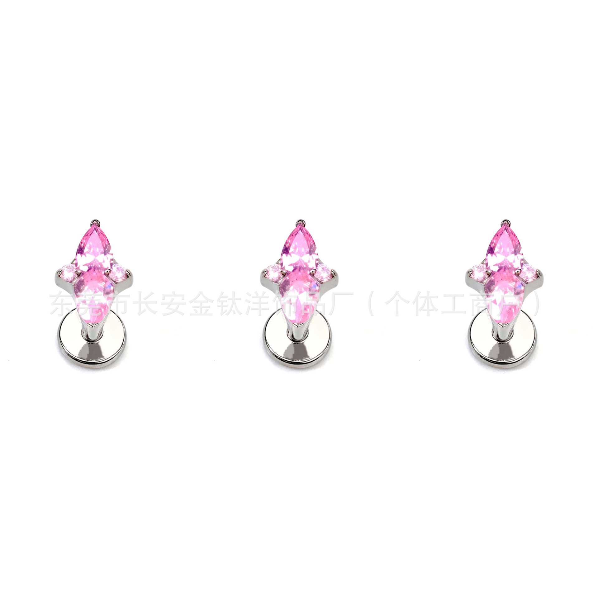 F136 Titanium Internal Thread Rhombus-Shaped Zirconia Stud Earrings G23 Titanium Alloy Body Piercing Jewelry Ear Bone Studs - Image 4