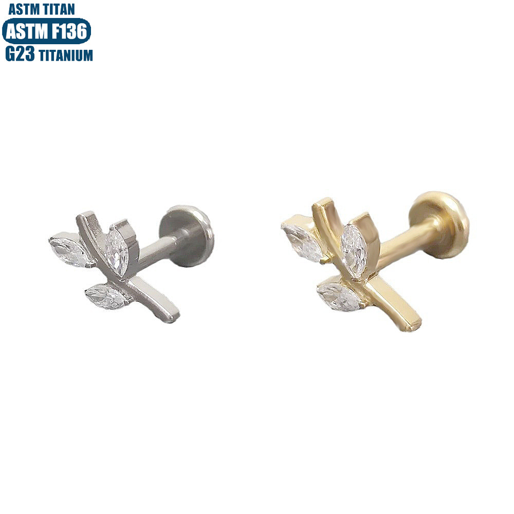G23 Titanium Flower Lip Stud Spiral Inner Thread Diamond CZ Earring Piercing Jewelry Lip Ring - Image 5