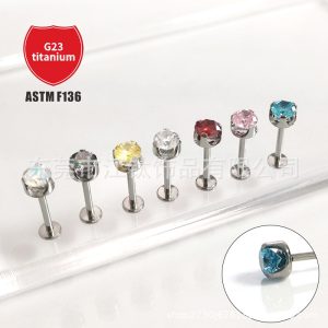 G23 Titanium 6mm Labret Stud with 5A CZ Gem for Ear Cartilage Helix Tragus Lip Piercing Jewelry