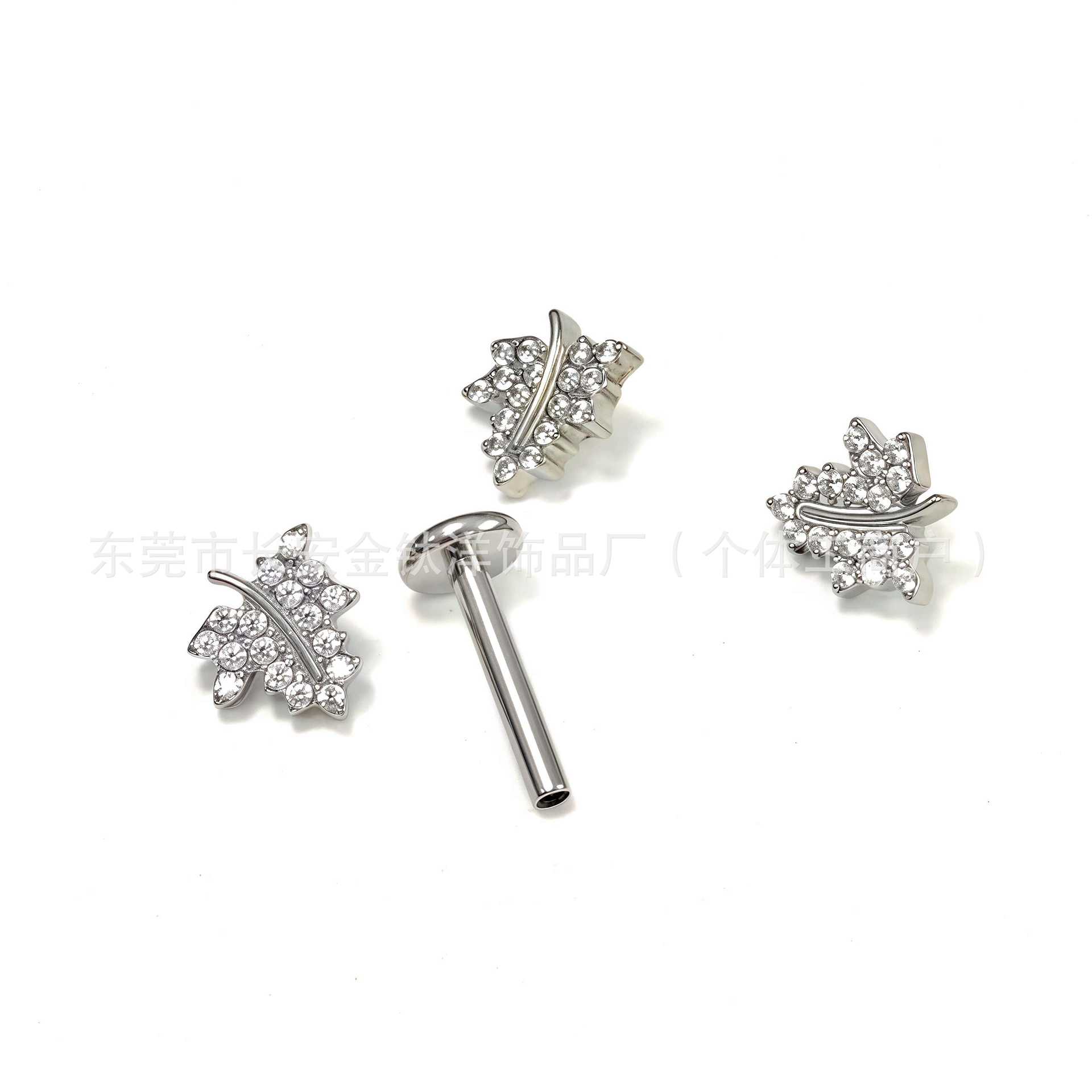 F136 Titanium Leaf Inlaid 5A Zircon Earrings Lip Nails Nose Nails Ear Bone Nails G23 Titanium Alloy Body Piercing Jewelry - Image 3