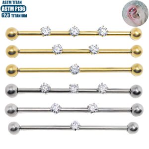 F136 Titanium Alloy Implant Grade Inner Spiral Tragus Ear Piercing Double-Ended Straight Rod with Zircon Ear Bridge Nail