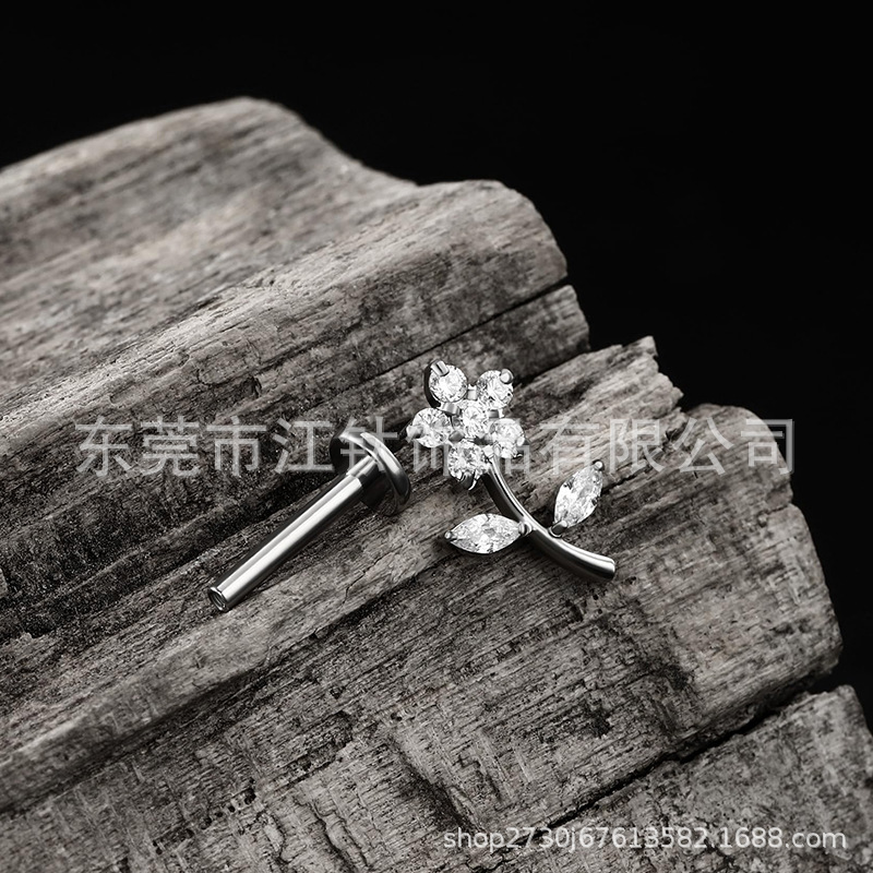 G23 Titanium Flower Earring with CZ for Cartilage Piercing - Helix Tragus Ear Bone Stud - Image 3