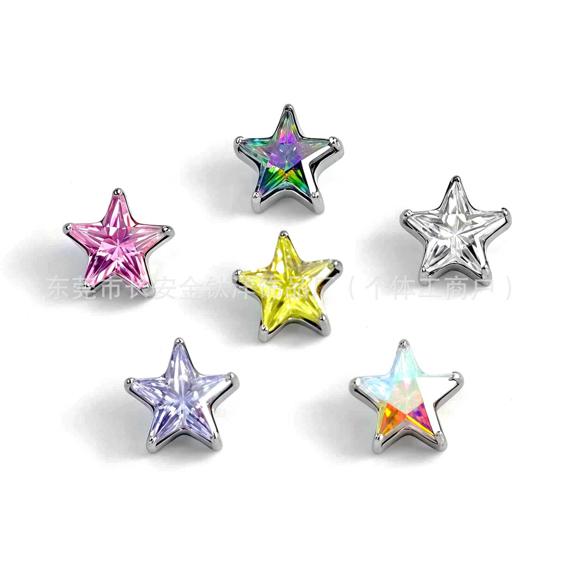 F136 Titanium Internal Thread Five-Pointed Star Super Flash Zircon Lip Nail Earrings G23 Titanium Alloy Piercing Jewelry - Image 5