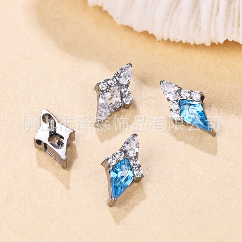 F136 Titanium Alloy Rhombus Zircon Ear Bone Studs Lip Tongue Body Piercing Jewelry - Image 3