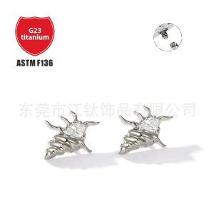 G23 Titanium Conch Ear Stud Inlaid Zircon Cross Cartilage Piercing Jewelry JT735