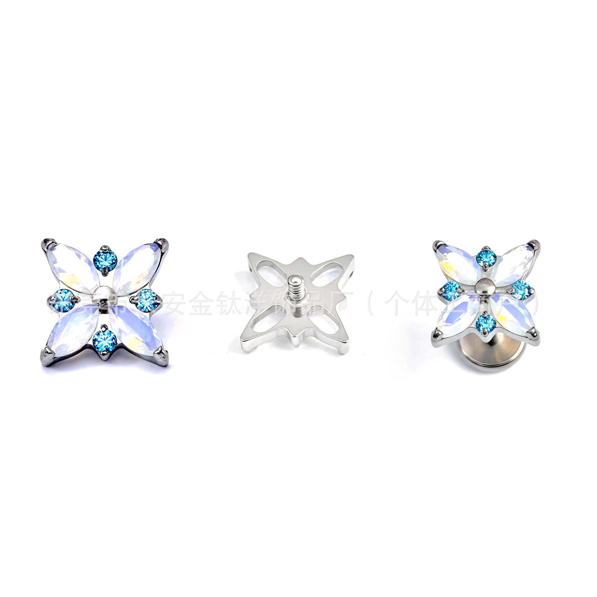 F136 Titanium Opal Cross Flower Inlaid Zircon Earrings Nose Nail Ear Bone Nail G23 Titanium Alloy Body Piercing Jewelry - Image 2