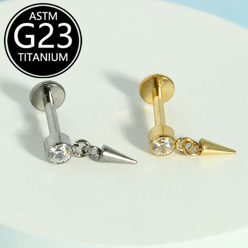 F136 Titanium 2025 New Model Piercing Earrings - Ear Bone Studs, Lip Studs, Water Drop Pointed Cone Pendants 16G - Image 2