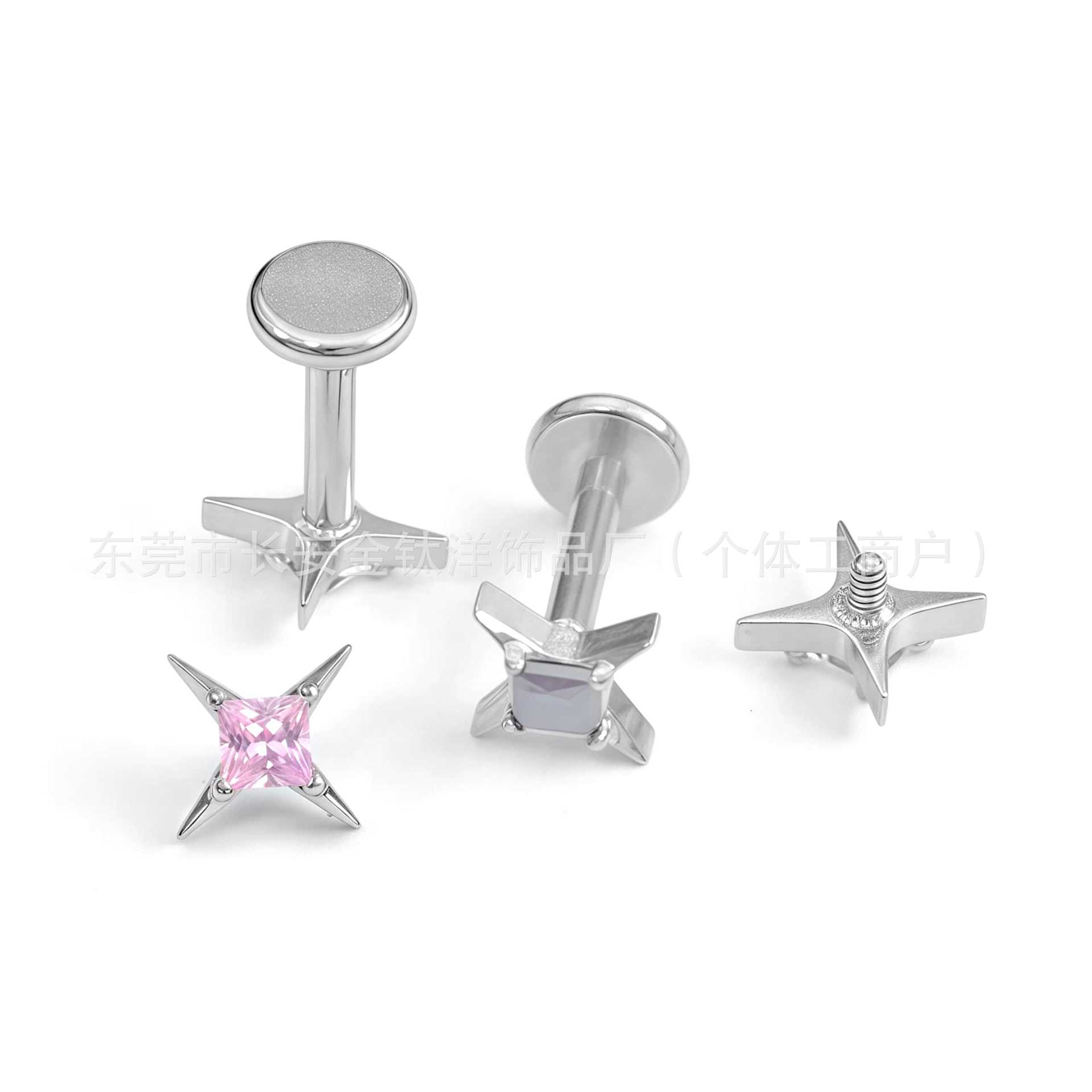 F136 Titanium Square Zirconium Four-Pointed Star Zircon Lip Nose Ear Bone Nail G23 Titanium Alloy Body Piercing Jewelry - Image 4