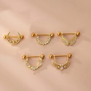 Gold Wing Micro-Inlay CZ Stainless Steel Belly Button Ring Geometric Navel Piercing Jewelry Wholesale