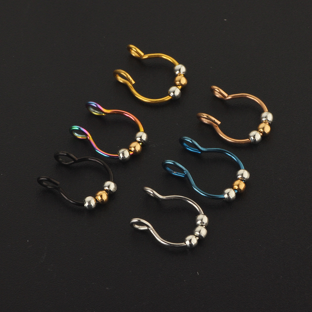 Stainless Steel False Ear Clip Nose Ring Septum Ring Beads U Shape Body Piercing Jewelry - Image 2