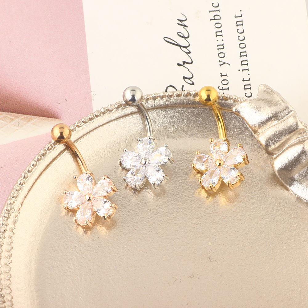 Exquisite Zircon Navel Ring Stainless Steel Belly Button Piercing Jewelry Rose Gold Gold PVD - Image 4