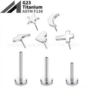 F136 Titanium Insertion Ear Bone Nail Love Moon Cross Five-Pointed Star Lightning Titanium Alloy Piercing Jewelry