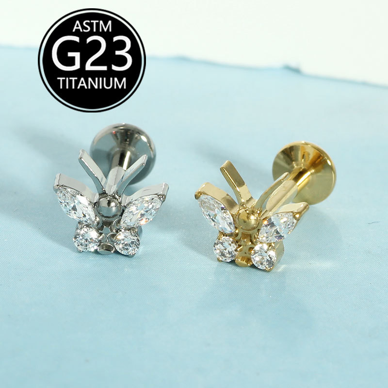 2025 New G23 Titanium Alloy Butterfly Lip Labret Stud Internal Thread Piercing Jewelry - Image 3