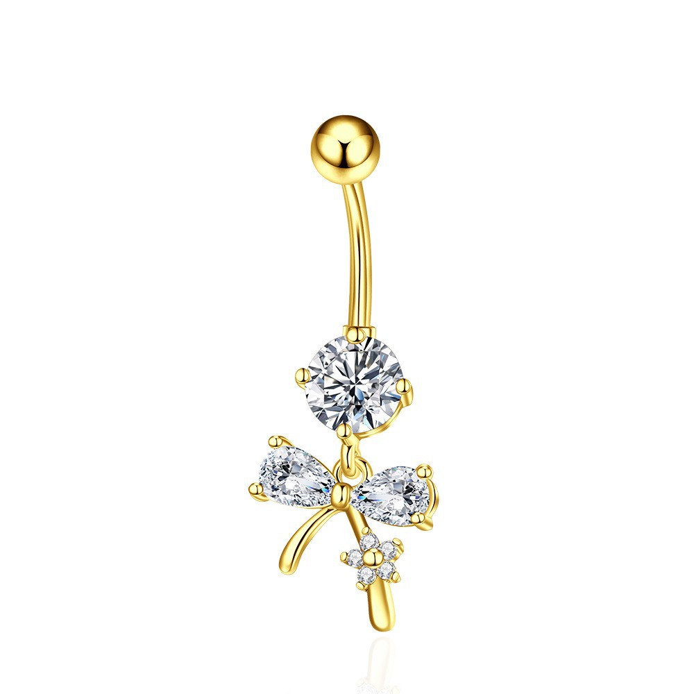 Zircon Butterfly Belly Button Ring 14G Navel Jewelry Copper CZ Dangle Body Piercing - Image 4