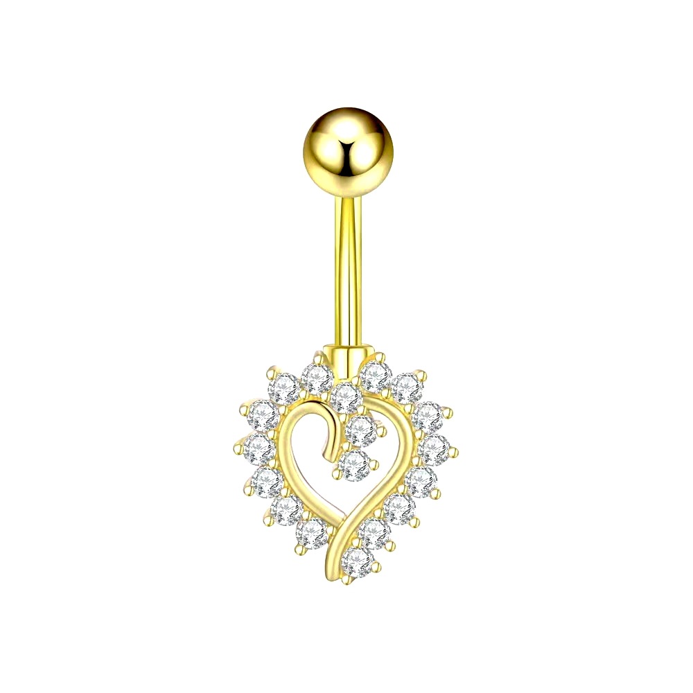 Peach Heart Zircon Navel Ring Love Belly Button Piercing Jewelry Gold - Image 3