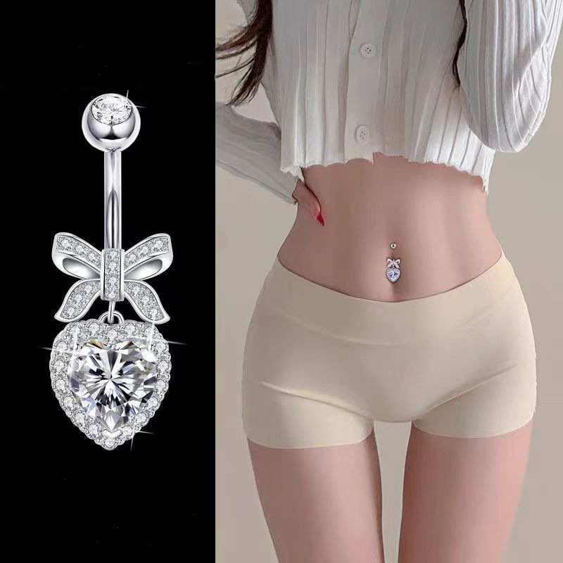 Creative Heart-Shaped Zircon Navel Ring, Gold Pink Belly Button Piercing Jewelry, Light Luxury Style, 2024 Spring - Image 4