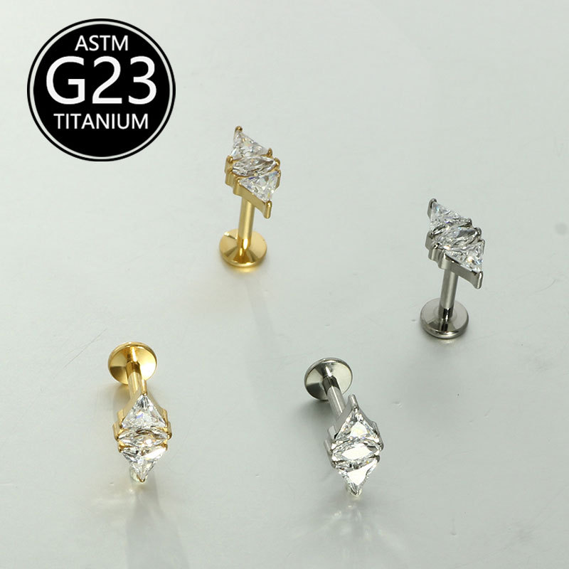G23 Titanium Labret Stud Lip Piercing Jewelry with CZ Stone - 16G 10mm - Image 2
