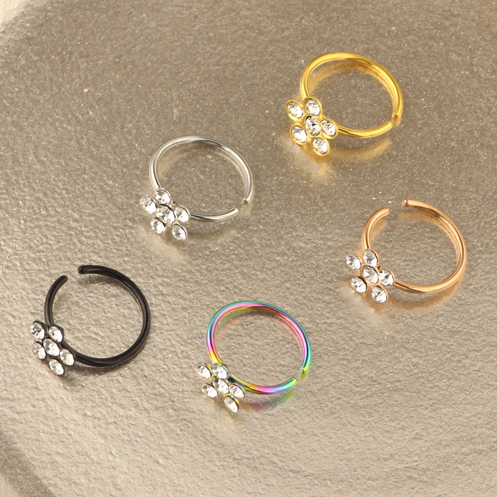 New Artificial Small Flower Diamond Nose Ring for Women - Stainless Steel Geometric Nail Piercing Jewelry - Image 5