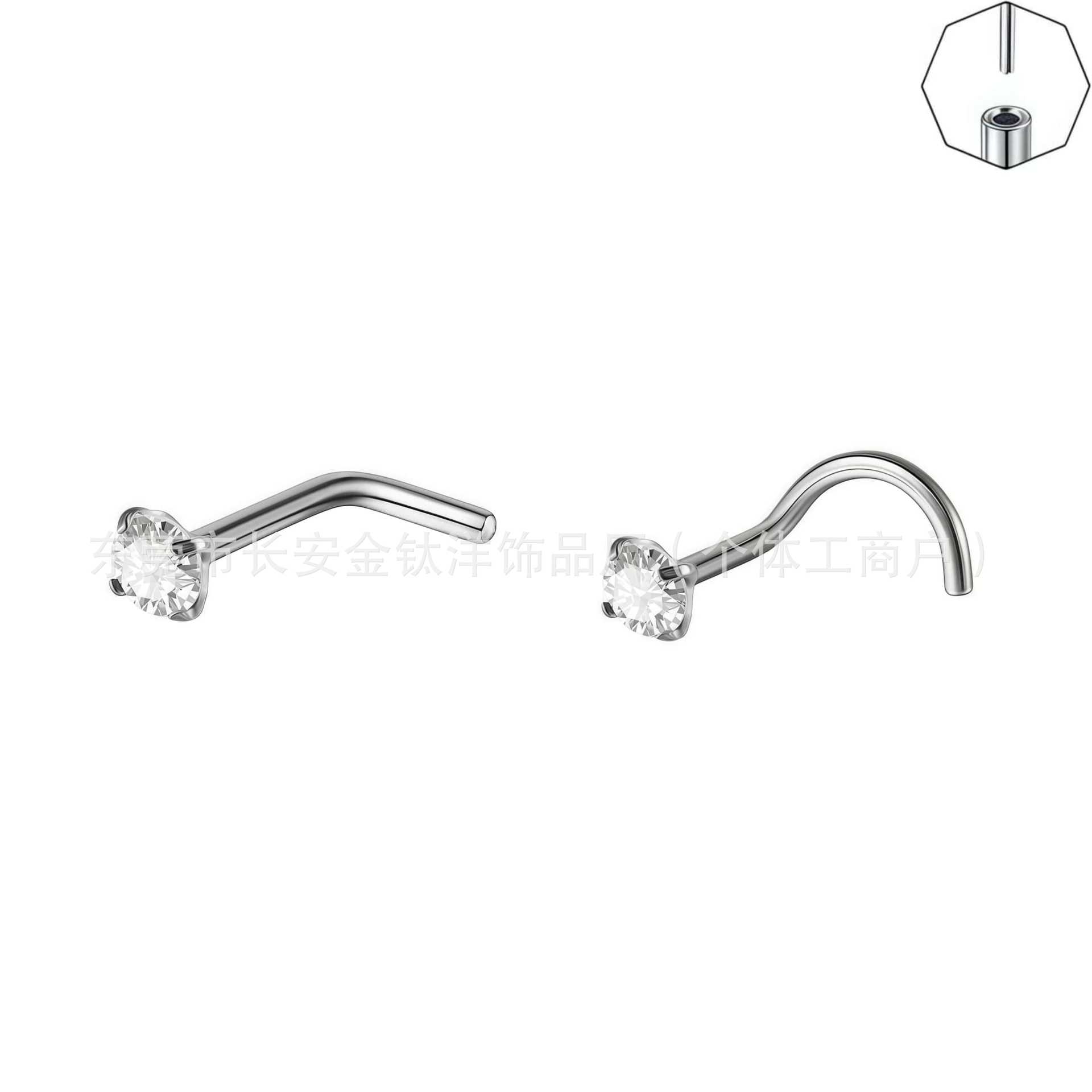 F136 Titanium 5-Shaped L-Shaped Nose Nail Set with 5A Zircon Nose Ring Lip Nail G23 Titanium Alloy Body Piercing Jewelry - Image 3