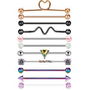 Industrial Barbell Earring Set - 11Pcs Stainless Steel Double Ear Hole Bridge Earrings