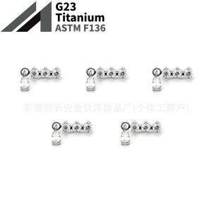 F136 Titanium Triple Zircon Water Drop Pendant Earrings, Ear Bone Studs, Ear Canal Studs, G23 Titanium Alloy Body Piercing Jewelry