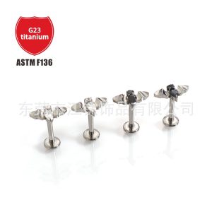 G23 Titanium Bat Earrings Inner Thread Inlaid 5A Zircon Cartilage Stud Body Piercing Jewelry
