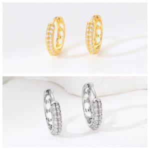 Double Row Micro-set Zircon Ear Cuff Earrings for Women, Geometric Gold Hoop Ear Cuff, Simple Elegant Ear Wrap
