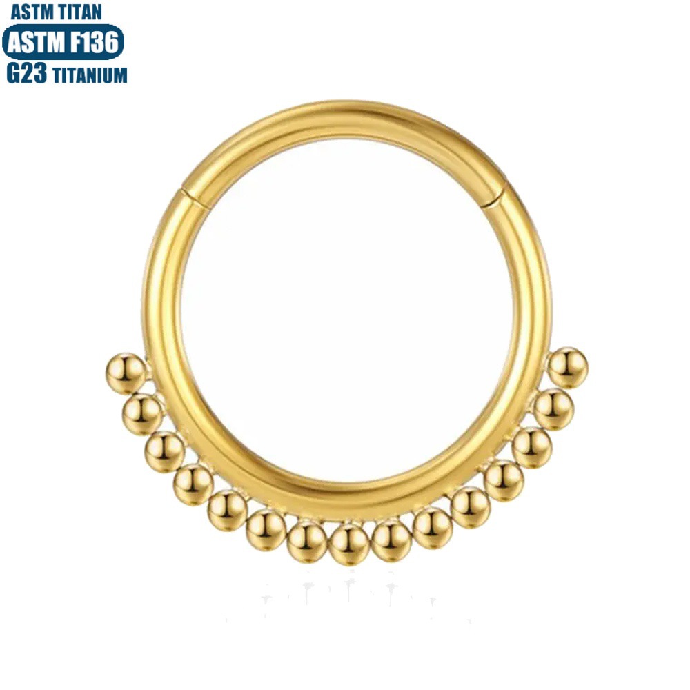 F136 Titanium Nose Ring with External Bead Cluster Seamless Hinge Ear Cartilage Septum Earring - Image 4