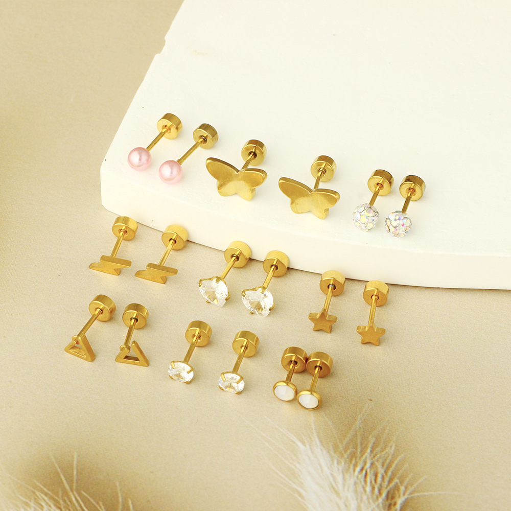 Simple Geometric Stainless Steel Earrings Gold Ear Bone Nails Hoop Studs - Image 4